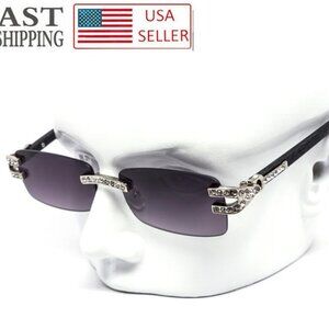 Men Sunglasses Square Black Lens Fashion‎ Diamond Bling Hip Hop Style Rimless